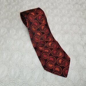 MURANO Neck Tie Orange Black Circles WOVEN SILK Geometric Pattern VERY SLEEK